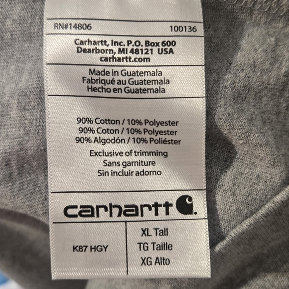 Carhartt Men's Heather Gray Short Sleeve Tee XL Tall - Picture 4 of 5